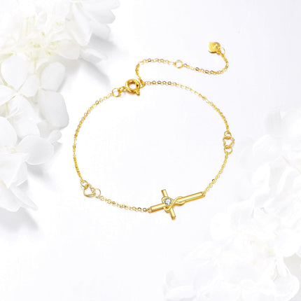 14K Gold Infinity Heart Cross CZ Charm Bracelet for Women Adjustable Religious s