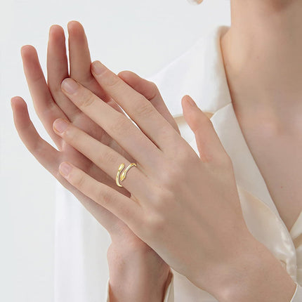 18K Gold Plated Hand Shape Open Adjustable Ring with Just Breathe Engraving - Valentines Day Gifts for Her