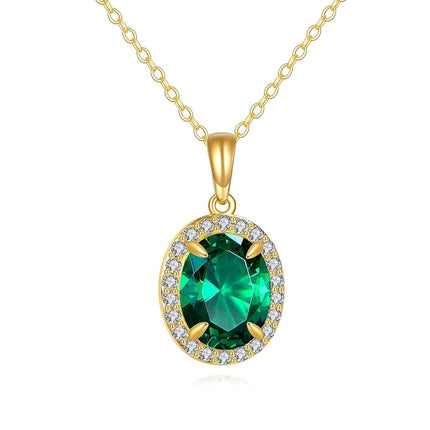 14K Yellow Gold Lab-Created Emerald & Zirconia Oval Pendant Necklace