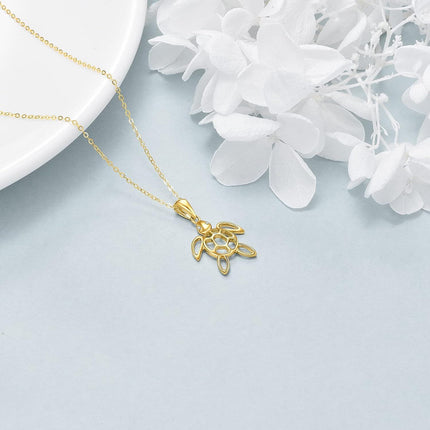 14K Gold Sea Turtle Charm Pendant Necklace for Women
