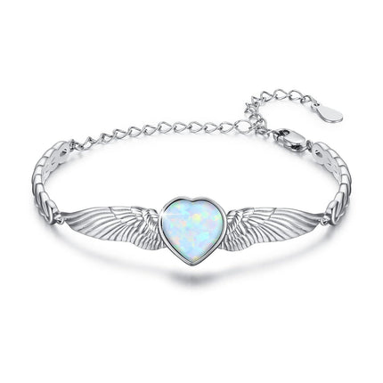 925 Sterling Silver Birthstone Angel Wings Heart Bracelet for Women Mother s Day Gift