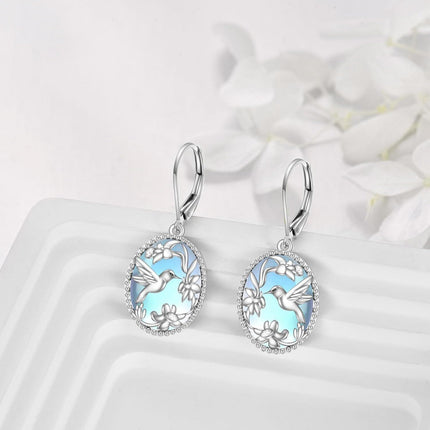 925 Sterling Silver Gold-Plated Blue Lapis Lazuli Hummingbird & Flower Drop Earrings
