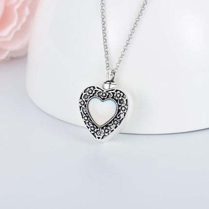 925 Sterling Silver Purple Amethyst Heart Cremation Urn Pendant Necklace with Funnel and Fill Tool - Memorial Keepsake Jewelry