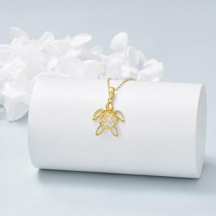 14K Gold Sea Turtle Charm Pendant Necklace for Women