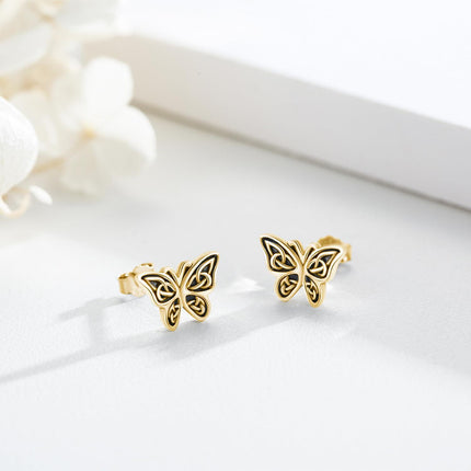 Gold 925 Sterling Silver Celtic Knot Butterfly Stud Earrings for Women and Girls