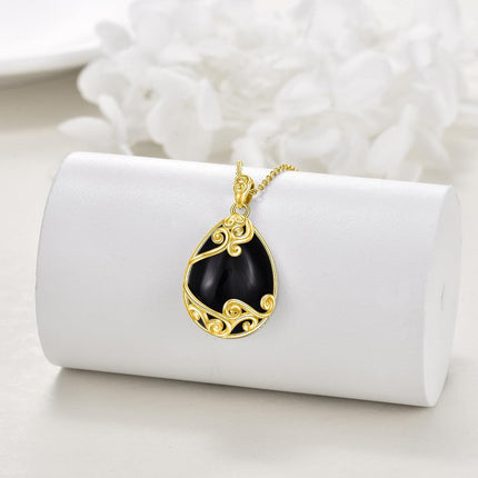 925 Sterling Silver Filigree Teardrop Pendant Necklace for Women