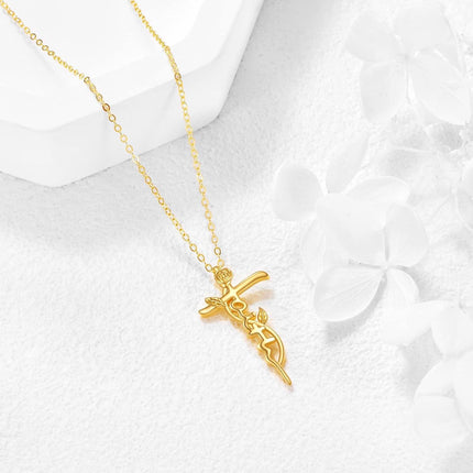 14K Gold Rose Flower Cross Pendant Necklaces Christian s for Women