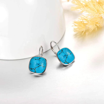 925 Sterling Silver Green Cushion Cut Austrian Crystal Leverback Earrings Hypoallergenic Gift for Her