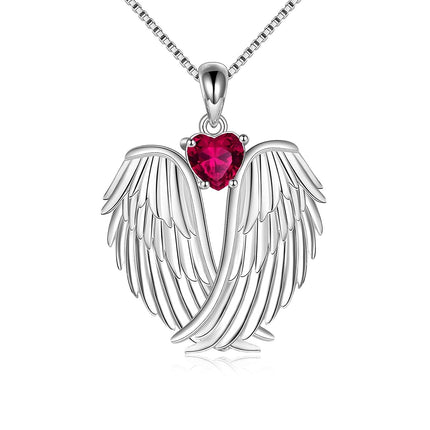 925 Sterling Silver Birthstone Angel Wings Pendant Necklace