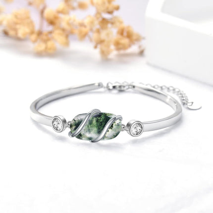925 Sterling Silver Green Malachite Stone Bangle Bracelet for Women Gifts