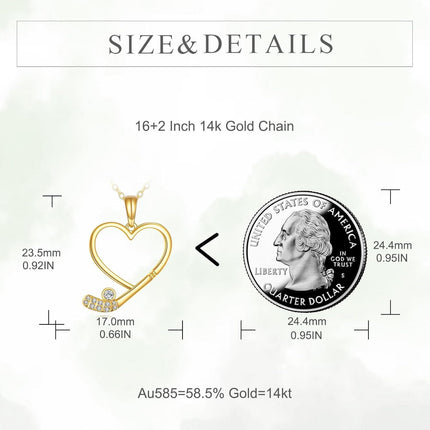 14K Gold Solid Heart Soccer Golf Pendant Necklace for Women Gifts for Mom
