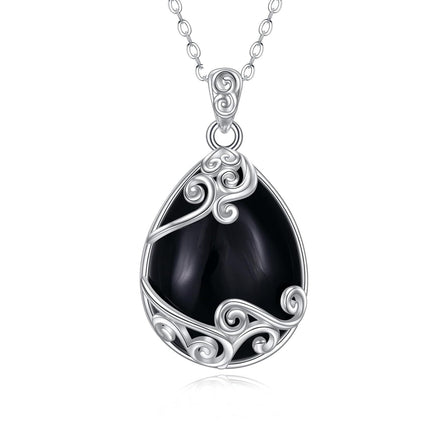 925 Sterling Silver Filigree Teardrop Pendant Necklace for Women