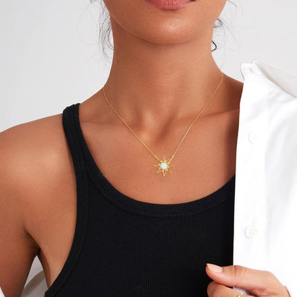 14K Gold Opal Starburst Necklace Celtic Knot Pendant Irish s for Women