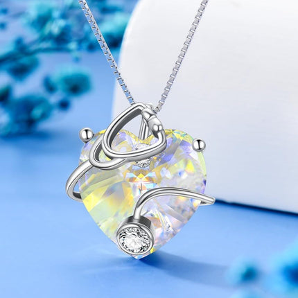 925 Sterling Silver Birthstone Stethoscope Necklace for Nurse Doctor Med Student