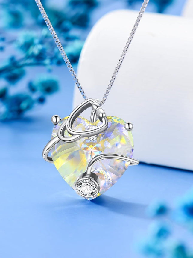 925 Sterling Silver Birthstone Stethoscope Necklace for Nurse Doctor Med Student