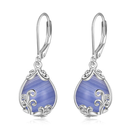 925 Sterling Silver Blue Opalite Drop Earring Leverbacks for Women