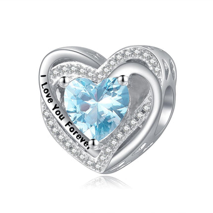 925 Sterling Silver Heart Birthstone Charms for Bracelets Jewelry Gifts
