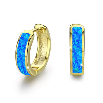925 Sterling Silver Simulated Opal Hoop Earrings for Women Hypoallergenic Huggie Hinged Hoops Colorful Jewelry Gift