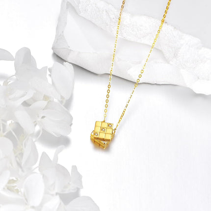 10K Gold Square Puzzle Design Cubic Zirconia Pendant Necklaces Minimalist Fine s for Women and Teenage Girl
