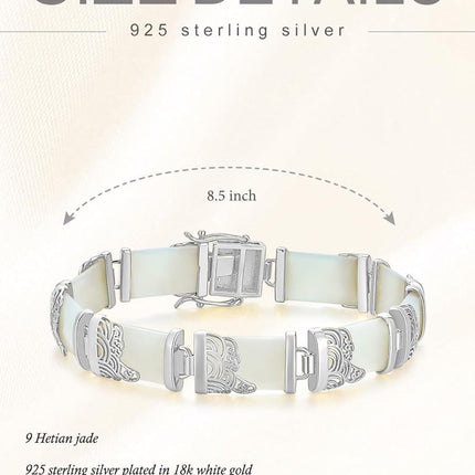 925 Sterling Silver 925 Green Jade Bracelet with Intricate Design Elements - Fashionable and Elegant Jewelry Accessory