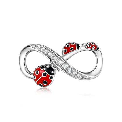 925 Sterling Silver Infinity Love Red Black Ladybug Pendant Bracelet & Necklace Set for Women's Gift