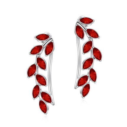 925 Sterling Silver Pink Austrian Crystal Leaf Ear Climber Hypoallergenic Earrings