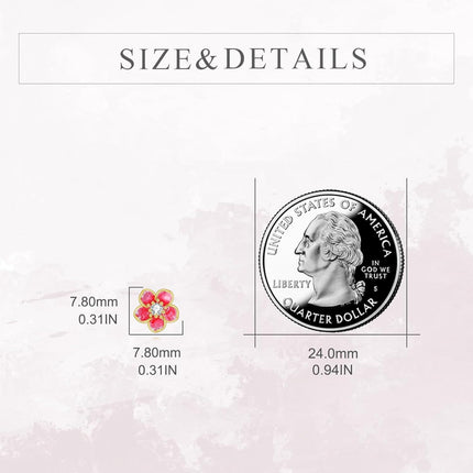 14K Gold 14K Gold Red Enamel Floral Stud Earrings with Crystal Accents - Gifts for Her