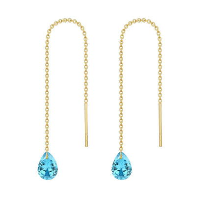 14K Solid Gold Birthstone Threader Earrings for Women Dangle Drop Jewelry Gifts