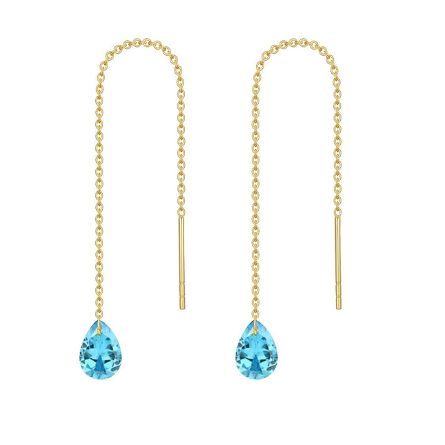 14K Solid Gold Birthstone Threader Earrings for Women Dangle Drop Jewelry Gifts