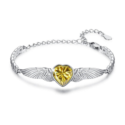 925 Sterling Silver Birthstone Angel Wings Heart Bracelet for Women Mother s Day Gift