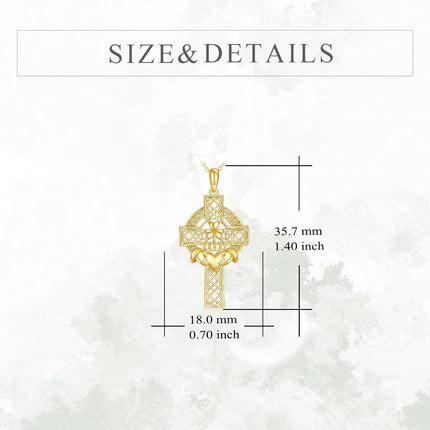 14K Gold Claddagh Celtic Knot Cross Pendant Necklace Religious s for Men & Women