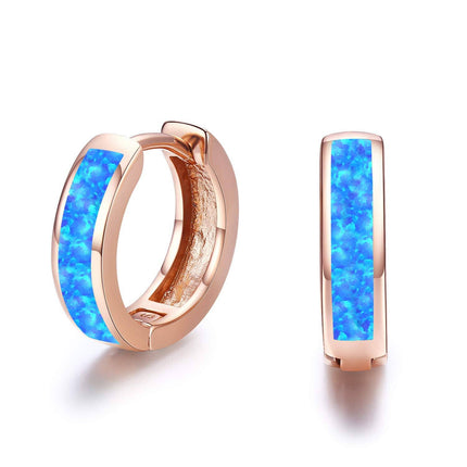 925 Sterling Silver Simulated Opal Hoop Earrings for Women Hypoallergenic Huggie Hinged Hoops Colorful Jewelry Gift
