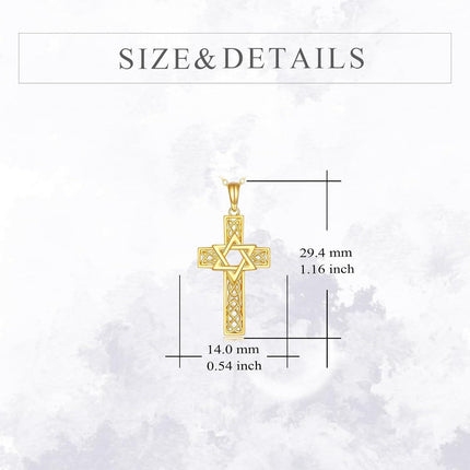 14K Gold Star of David Celtic Knot Cross Pendant Necklace Religious  for Men & Women