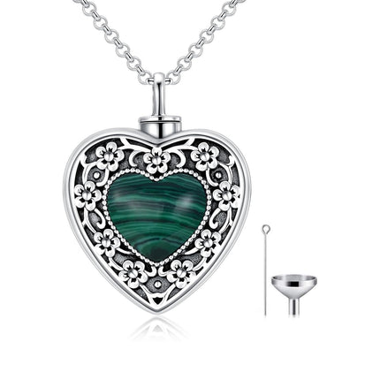 925 Sterling Silver Purple Amethyst Heart Cremation Urn Pendant Necklace with Funnel and Fill Tool - Memorial Keepsake Jewelry