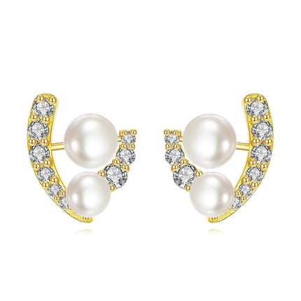 14K Gold Pearl Hoop Earrings Minimalist Dainty Ear Cuff Gift for Her