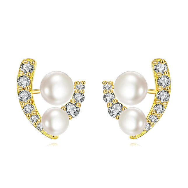 14K Gold Pearl Hoop Earrings Minimalist Dainty Ear Cuff Gift for Her