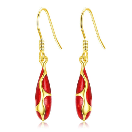 925 Sterling Silver Red Enamel Drop Dangle Hook Earrings for Women Girls