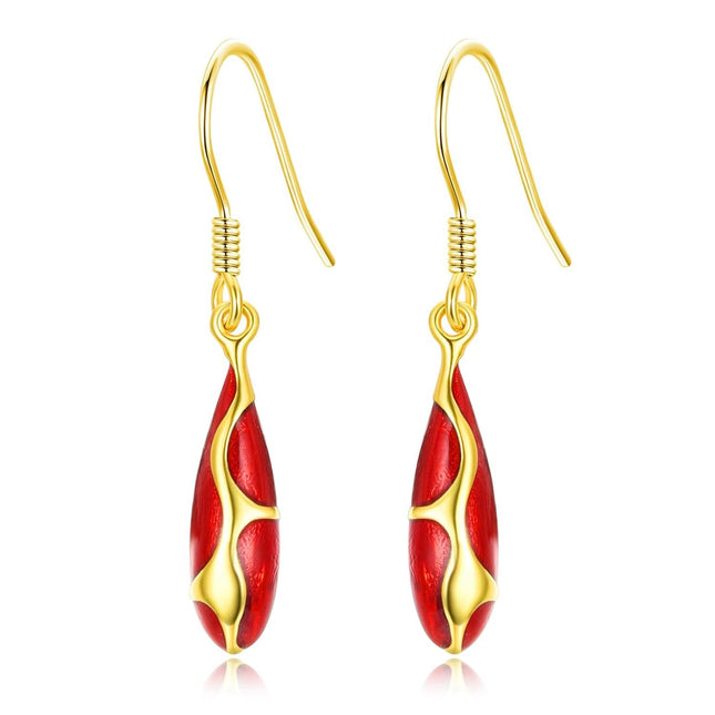 925 Sterling Silver Red Enamel Drop Dangle Hook Earrings for Women Girls