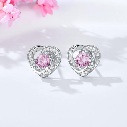 925 Sterling Silver Birthstone Heart Stud Earrings Jewelry Gifts for Women