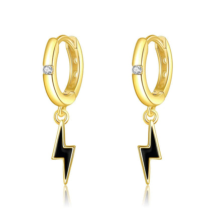 14K Gold Lightning Bolt Dangle Hoop Earrings for Women