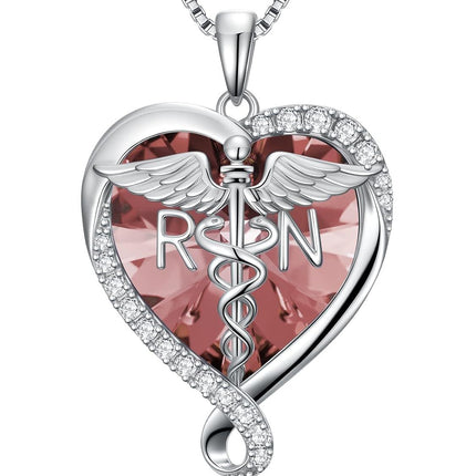 Sterling Silver & Alexandrite Birthstone Nurse Caduceus Necklace for Women, Medical Jewelry Gift