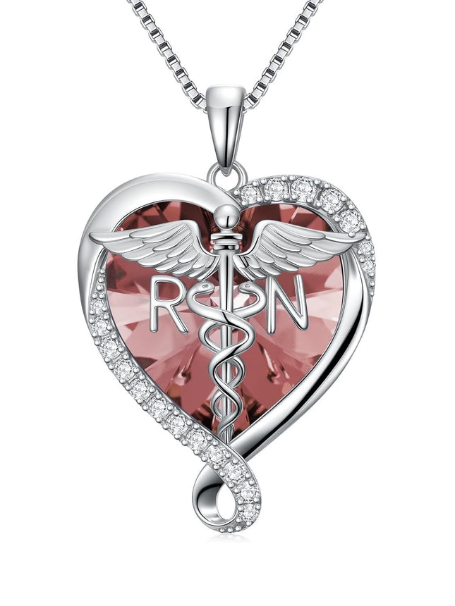 Sterling Silver & Alexandrite Birthstone Nurse Caduceus Necklace for Women, Medical Jewelry Gift