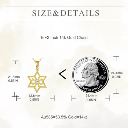 14K Gold Diamond Star of David Pendant Necklace for Women