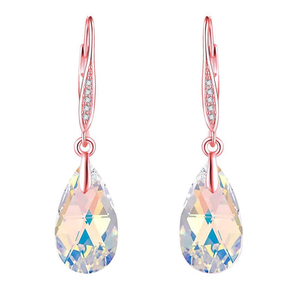 925 Sterling Silver Teardrop Purple Blue Aurora Borealis Crystals Leverback Earrings