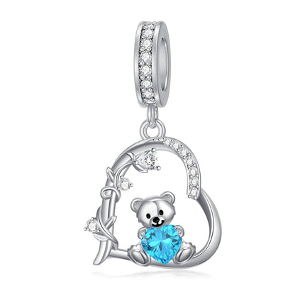 925 Sterling Silver 12 Month Birthstone Teddy Bear Charms Bracelet Jewelry Gifts