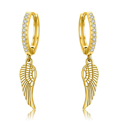 Gold 925 Sterling Silver Angel Wing Feather Cross Dangle Drop Earrings for Women Men 925 Fine Jewelry Minimalist Gift Idea