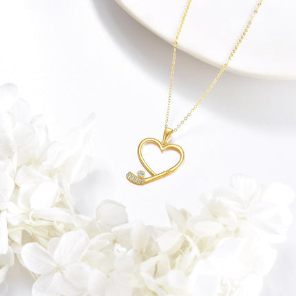 14K Gold Solid Heart Soccer Golf Pendant Necklace for Women Gifts for Mom