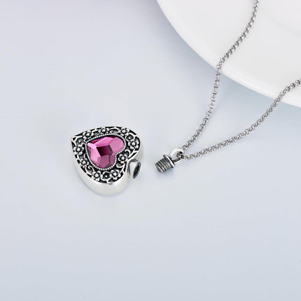 925 Sterling Silver Purple Amethyst Heart Cremation Urn Pendant Necklace with Funnel and Fill Tool - Memorial Keepsake Jewelry