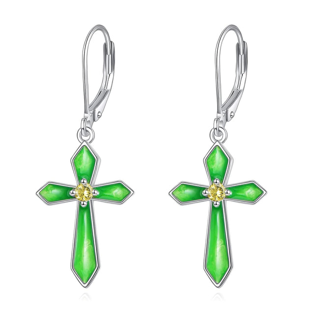 925 Sterling Silver & Birthstone Infinity Cross Earrings for Women, Hypoallergenic Faith Jewelry Gift, 36.1mm