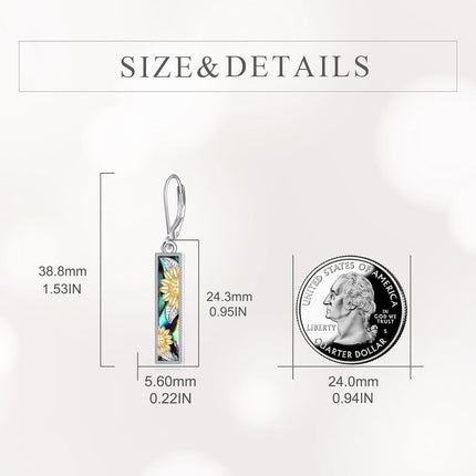925 Sterling Silver Sunflower & Abalone Shell Leverback Earrings - Mustard Seed Inspired Design